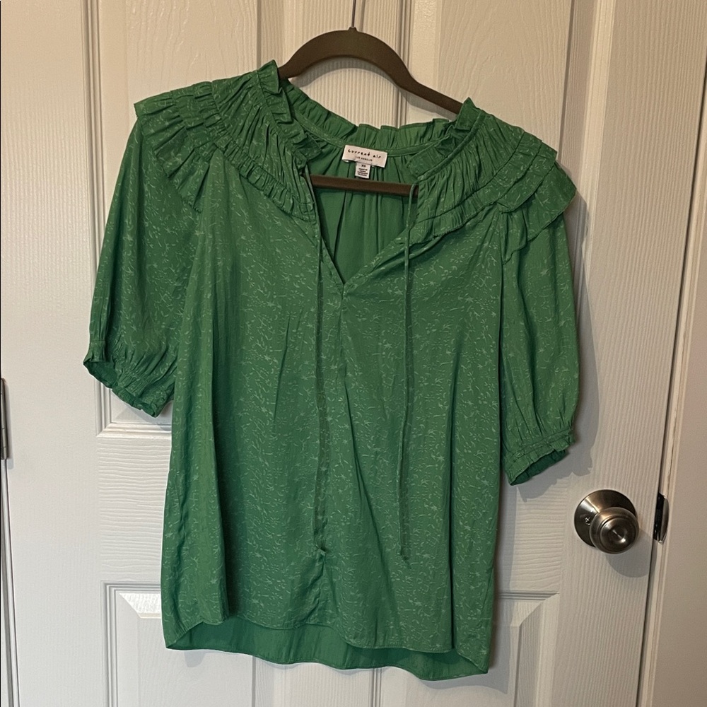 Current Air Green Blouse with Ruffle Detail